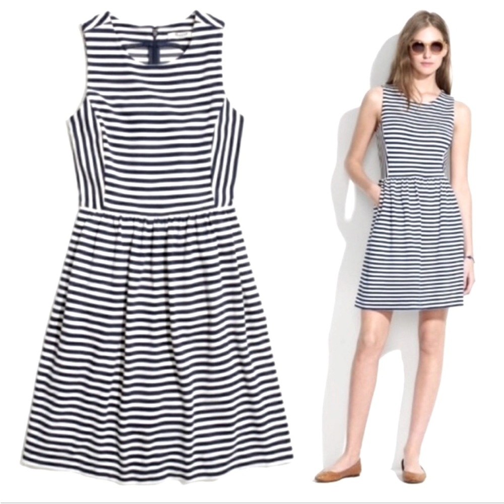 Madewell Navy and White Striped Sleeveless Fit-and-Flare Dress